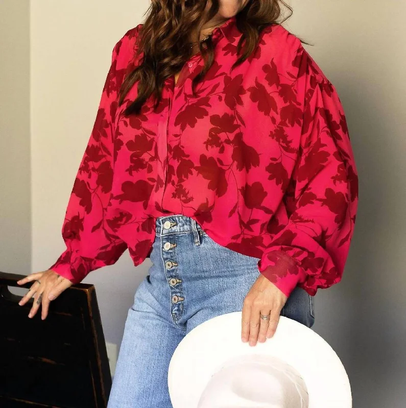 Price Drop Preloved Floral Chiffon Blouse In Red