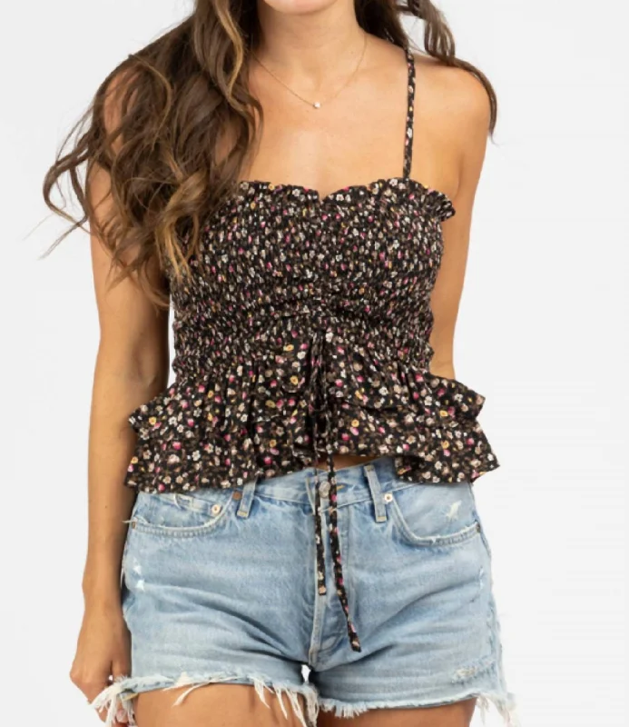 The Best Prices Print Ruched And Smocked Top Cami In Black