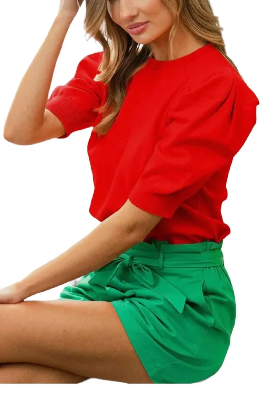 Limited Stock Puff Short Sleeve Top In Red