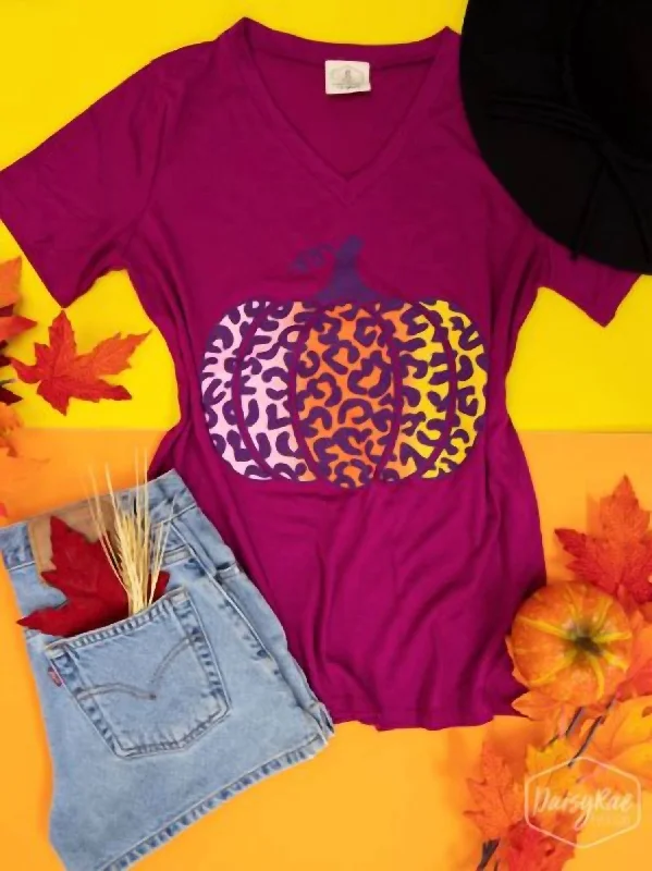 Closeout Pumpkin Leopard Top In Maroon