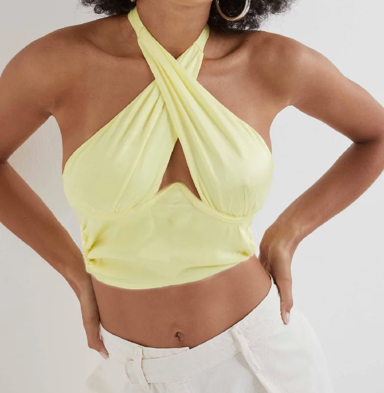 New Deals Rana Cropped Cross Front Open-Back Top In Yellow