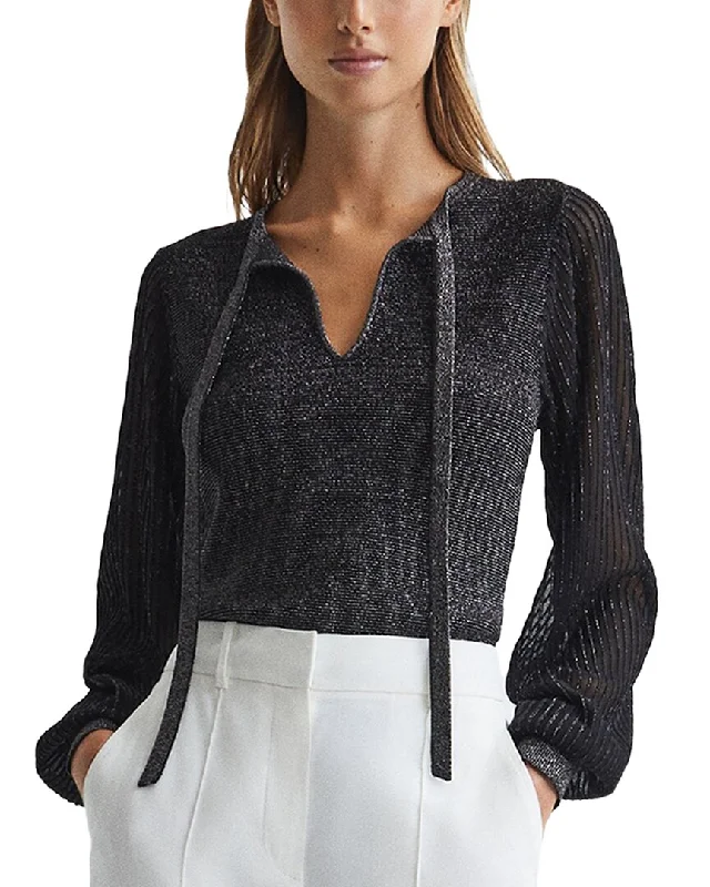 Super Sale Reiss Samira Metallic Sheer Sleeve Top