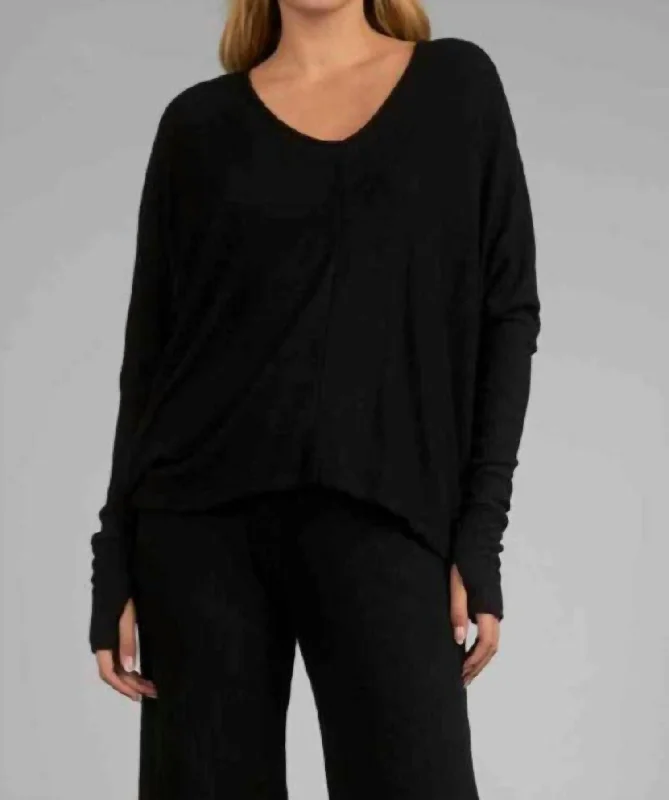Mega Sale Ribbed Open Neckline Top In Black