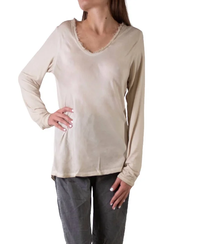 Crazy Deals Rita Raw Edge Long Sleeve Top In Beige
