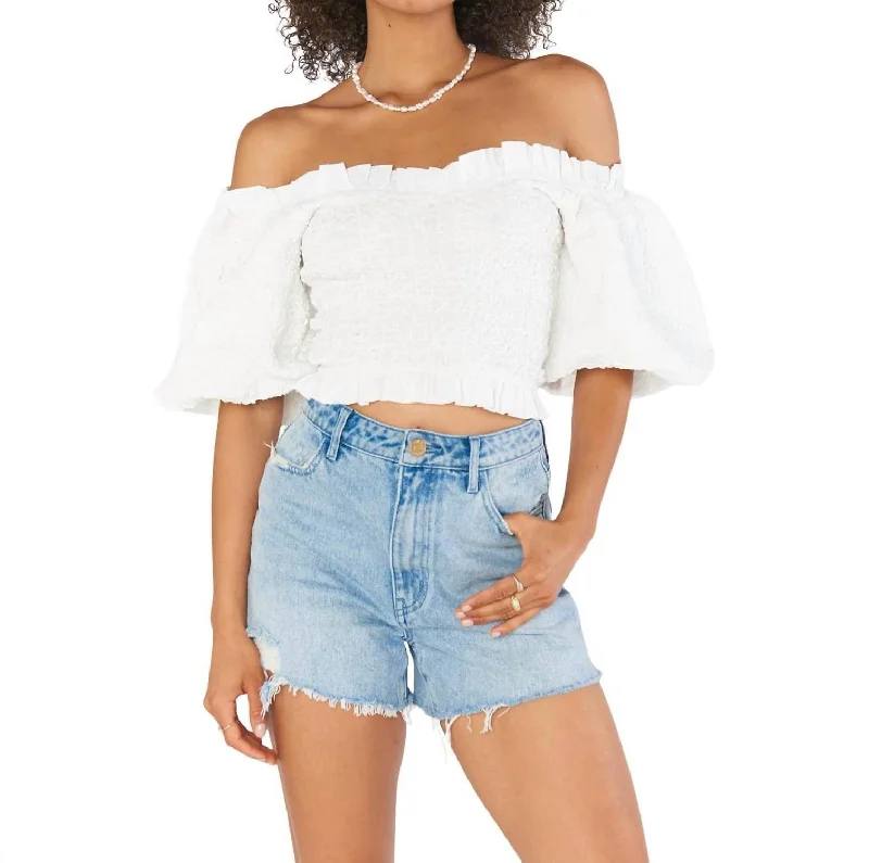 Price Drop Rom Com Top In White Texture Stretch