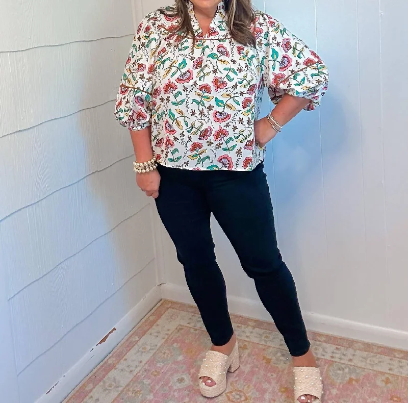 Hot Deal Rosie Top In Woodcut Floral Print