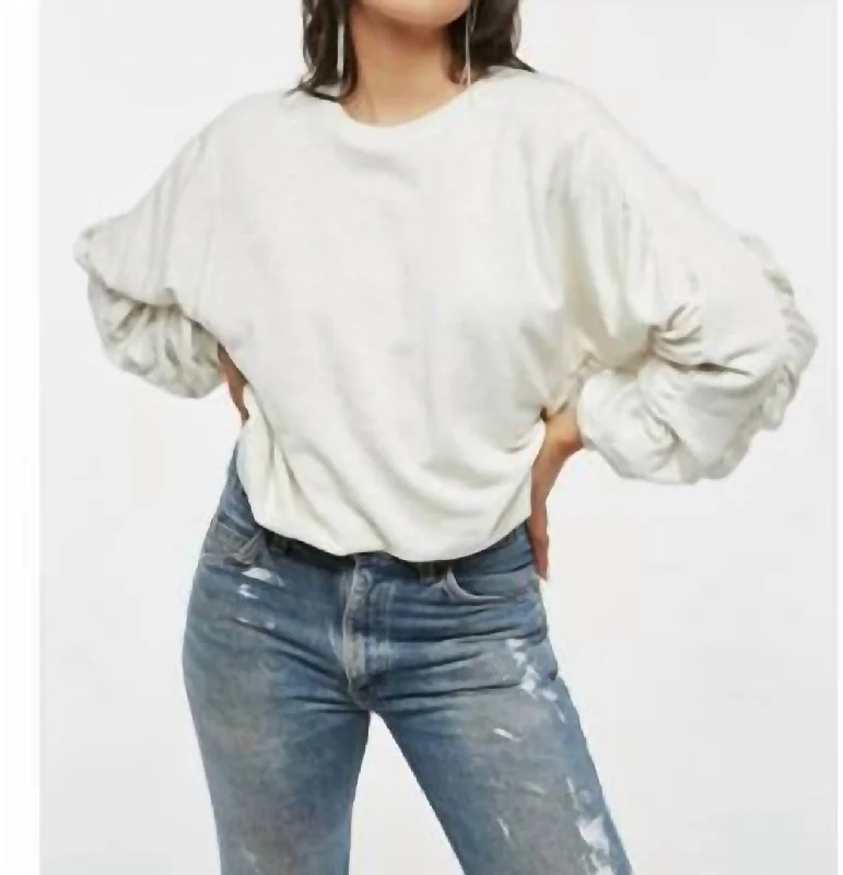 Act Now Rouching Sleeve Top In White