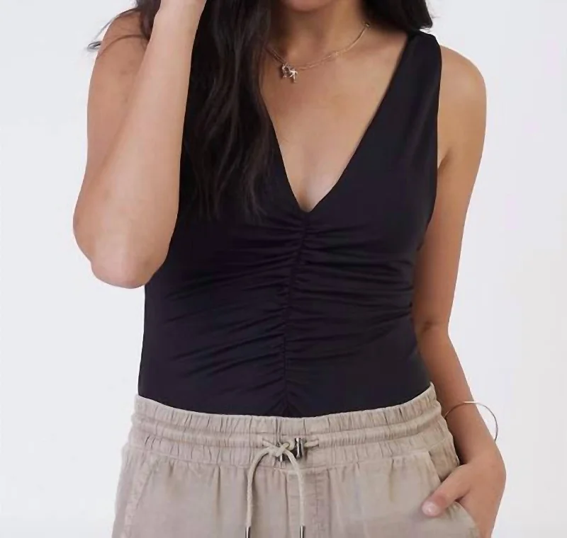 Price Drop Alert Ruched Front Knit Bodysuit In Black