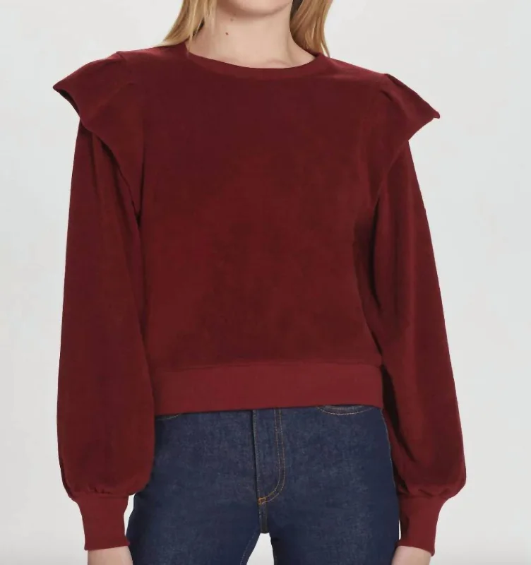 Price Slash Ruffle Shoulder Sweatshirt In Pomegranate