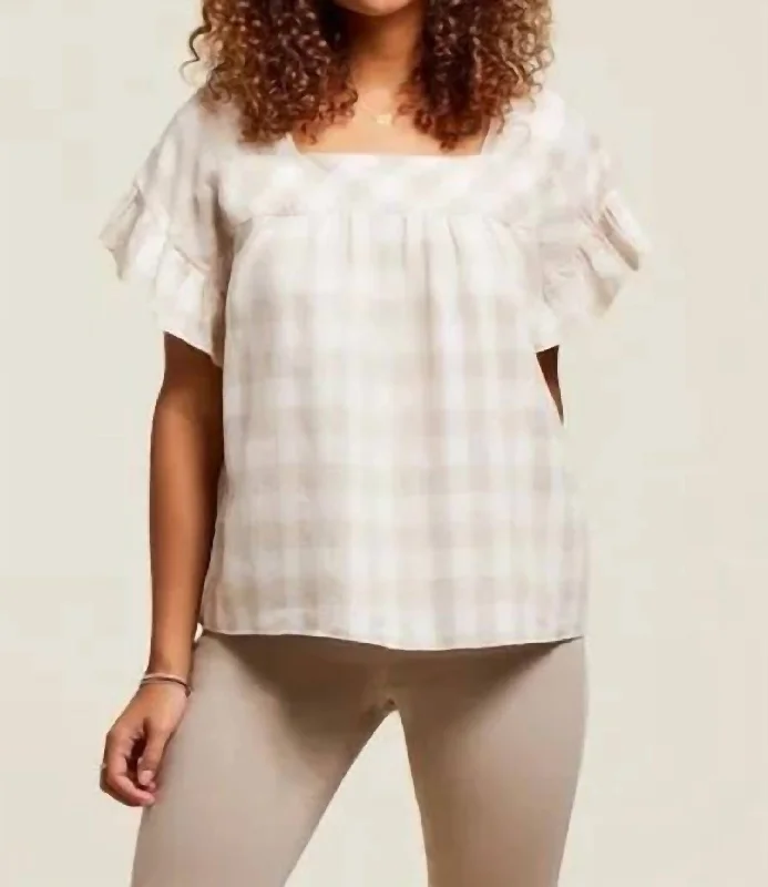 Markdown Madness Ruffle Sleeve Blouse With Back Tie Detail-Flax