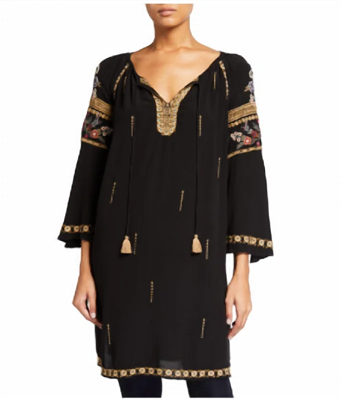 YEAR-End Sale Sabah Peasant Swing Tunic In Black