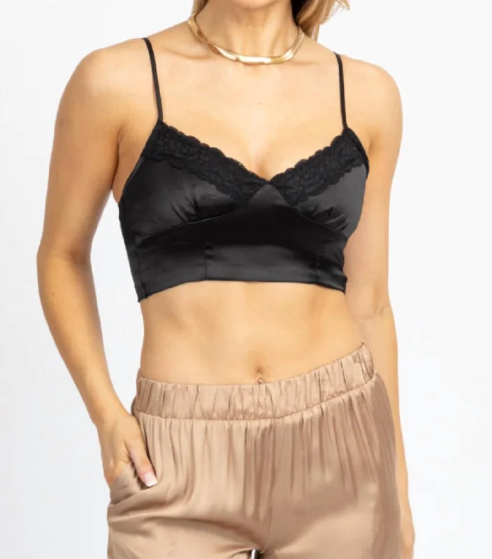 Can't Miss Satin Lace Crop Tank In Black