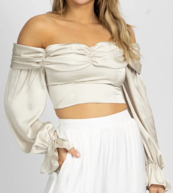 Buy Now Satin Off Shoulder Blouse In Champagne