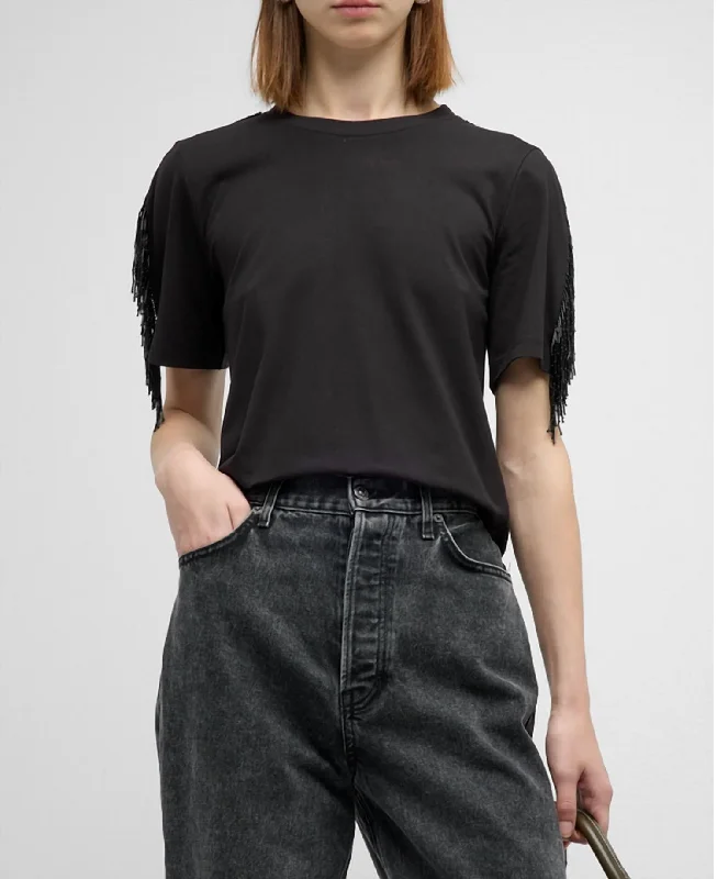 Instant Savings Scala Fringe Beaded Top In Black
