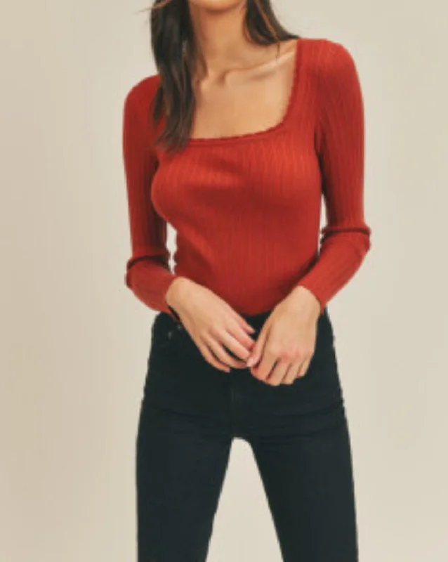 Final Clearance Scallop Square Neck Crop Top In Brick