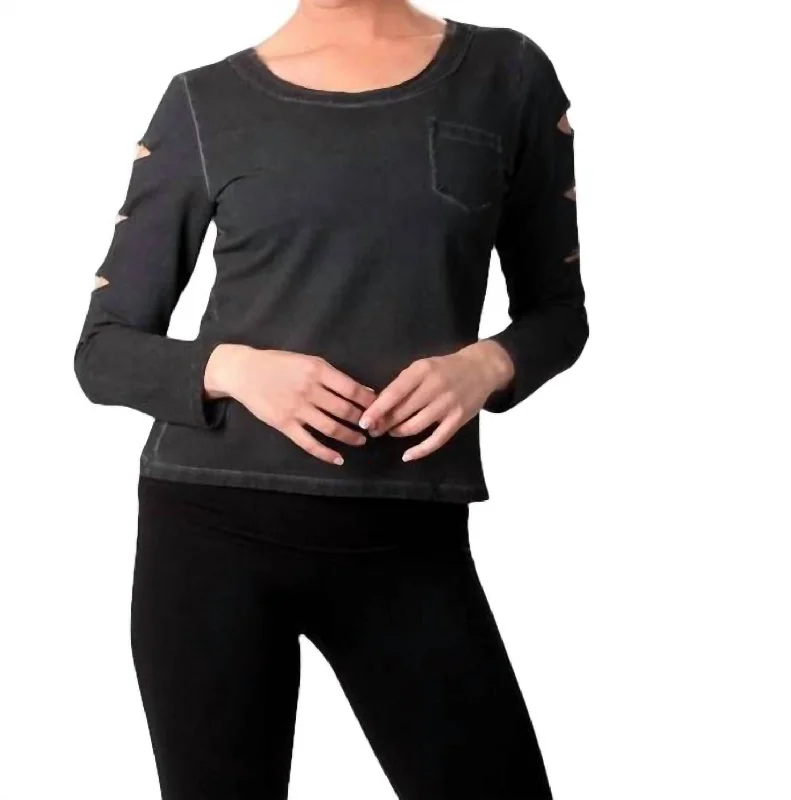 Buy Now Scoop-Neck Distressed Top In Gray