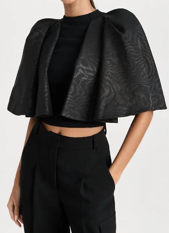 Closeout Sergia Pleated Cape Sleeve Top In Black