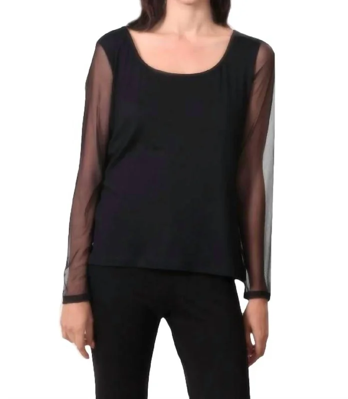 Bonus Savings Sheer-Sleeved Top In Black