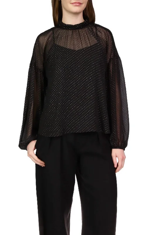 The Best Prices Sheer Volume Metallic Blouse In Black