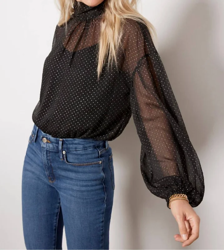 Blowout Sale Sheer Volume Metallic Top In Black