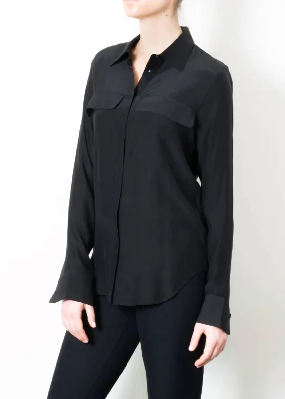 Doorbuster Deal Silk Charmeuse Shirt In Black