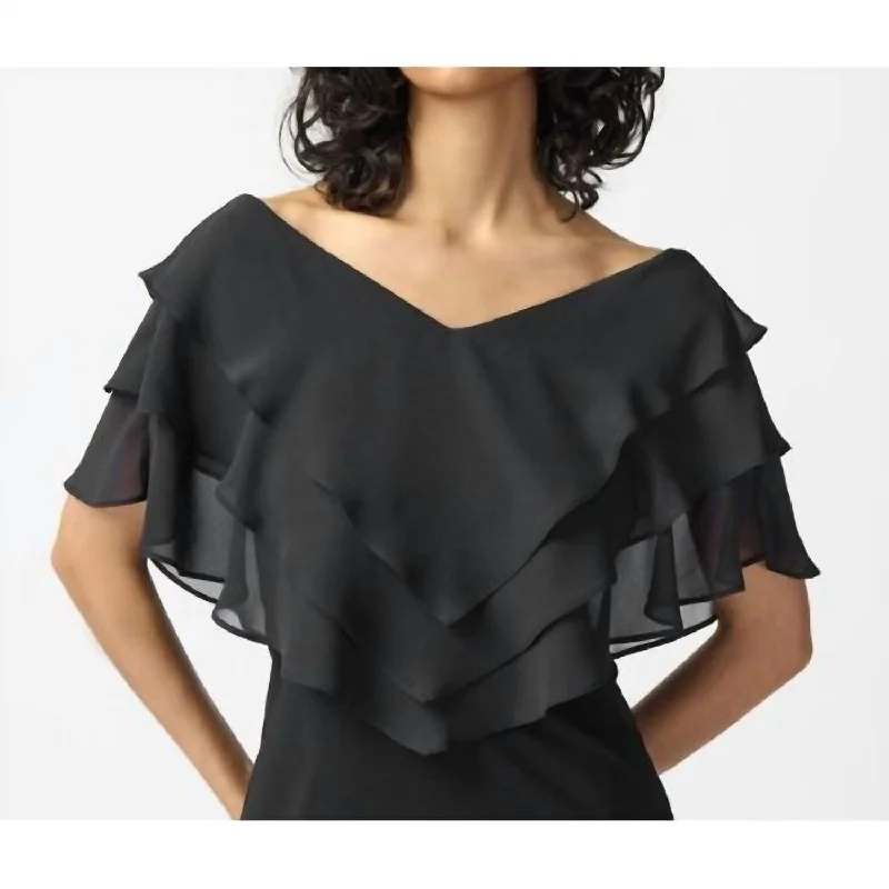 Early Access Silky Knit Top With Chiffon Overlays In Black