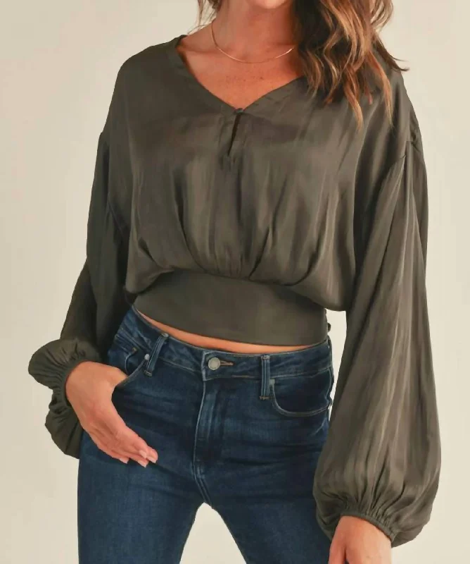 Super Savings Silky Long Sleeve Top In Olive