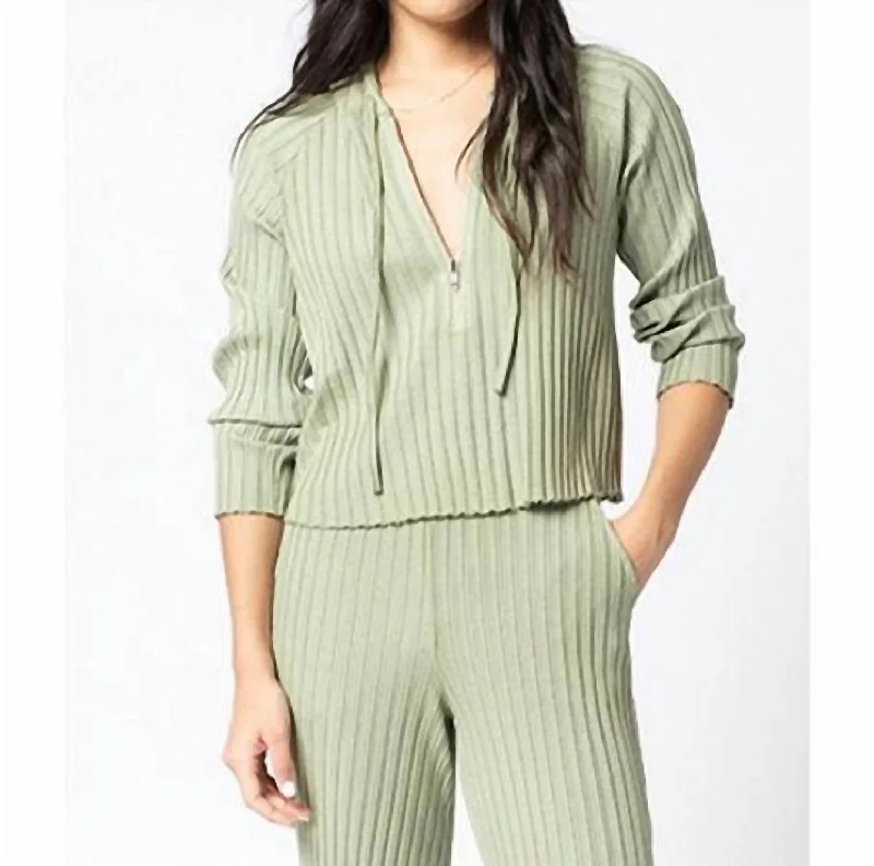 Daily Deals Siro Rib Half Zip Hoodie In Green Tea