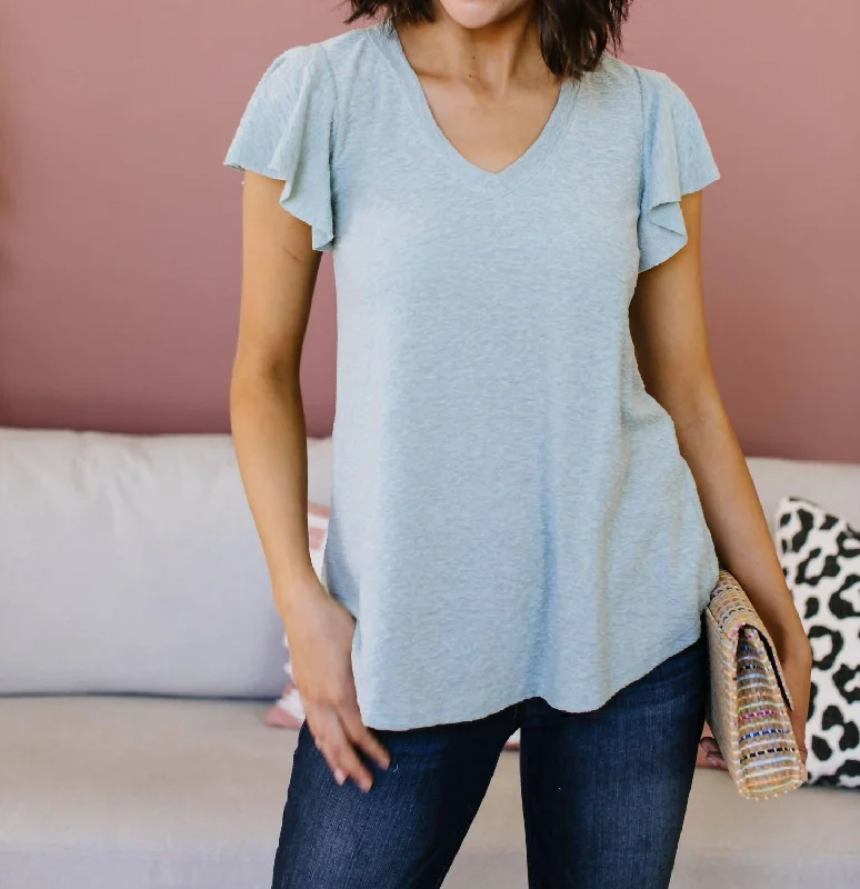Massive Deals Slub Knit Flutter Sleeve Top In Dusty Mint