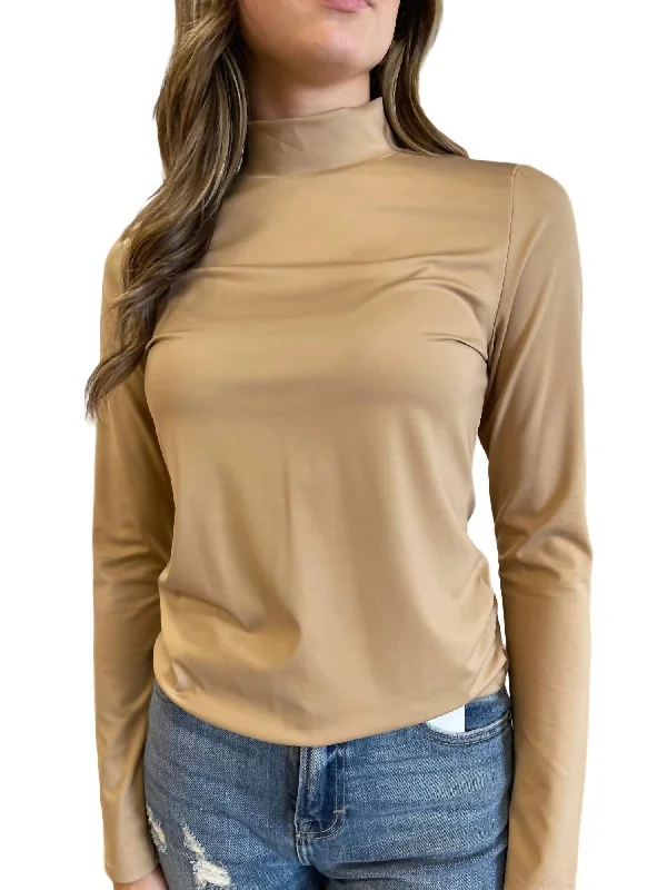 Super Deal So Smooth Mock Neck Long Sleeve Top In Taupe