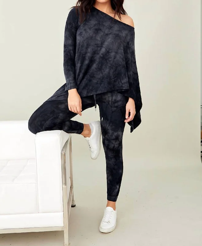 Members Only Soft Stretch Asymmetrical Tie Dye Top In Onyx