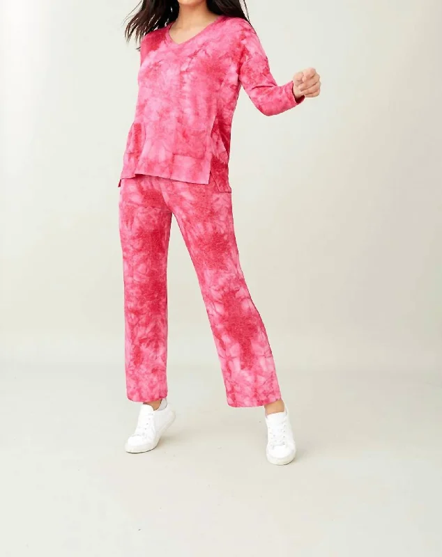 Price Slash Soft Stretch V-Neck Pocket Tie Dye Tee In Candy