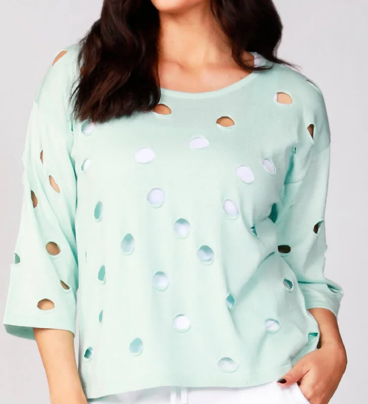 Year-End Sale Solid Holey Crew Top In Mist