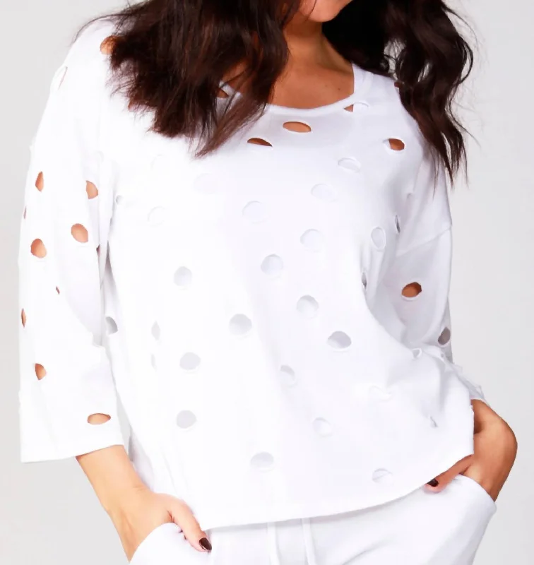 Today’s Special Solid Holey Crew Top In White