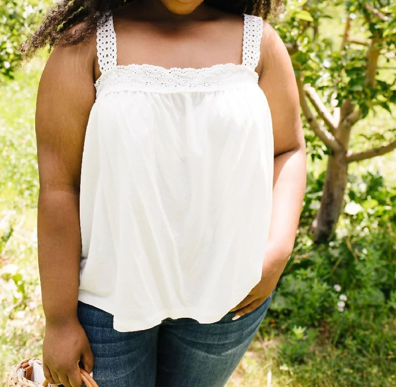 Special Discount Southern Living Eyelet Trimmed Tank In White