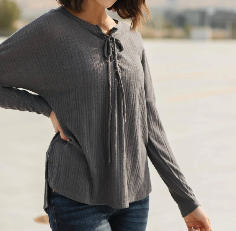 Today’s Deal Straight Laced Ribbed Top In Charcoal