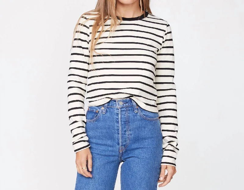Bonus Savings Stripe Cropped Long Sleeve In Natural/ Black