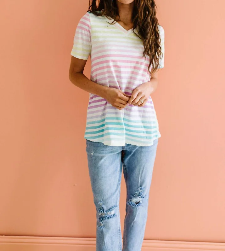 Bargain Prices Striped V-Neck Tee In Burnout Pastel