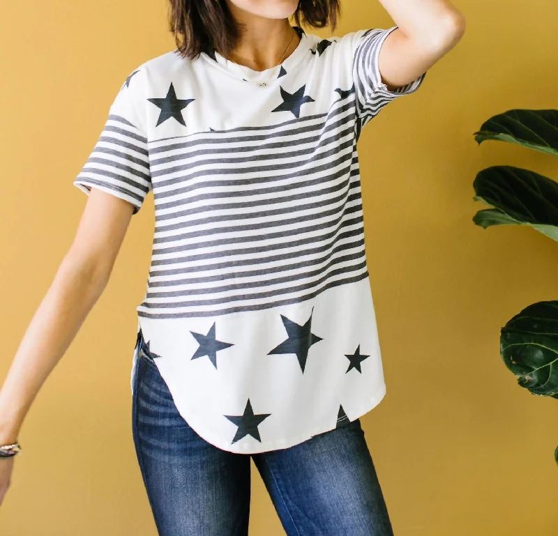 Price Blitz Stripes & Stars Top In Black & White