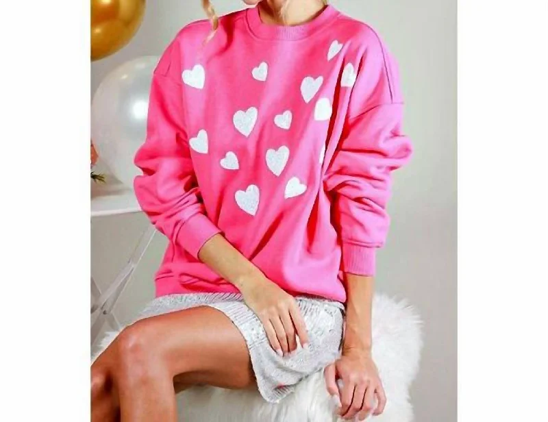 Bargain Blast Sweatshirt With White Sequin Hearts In Pink