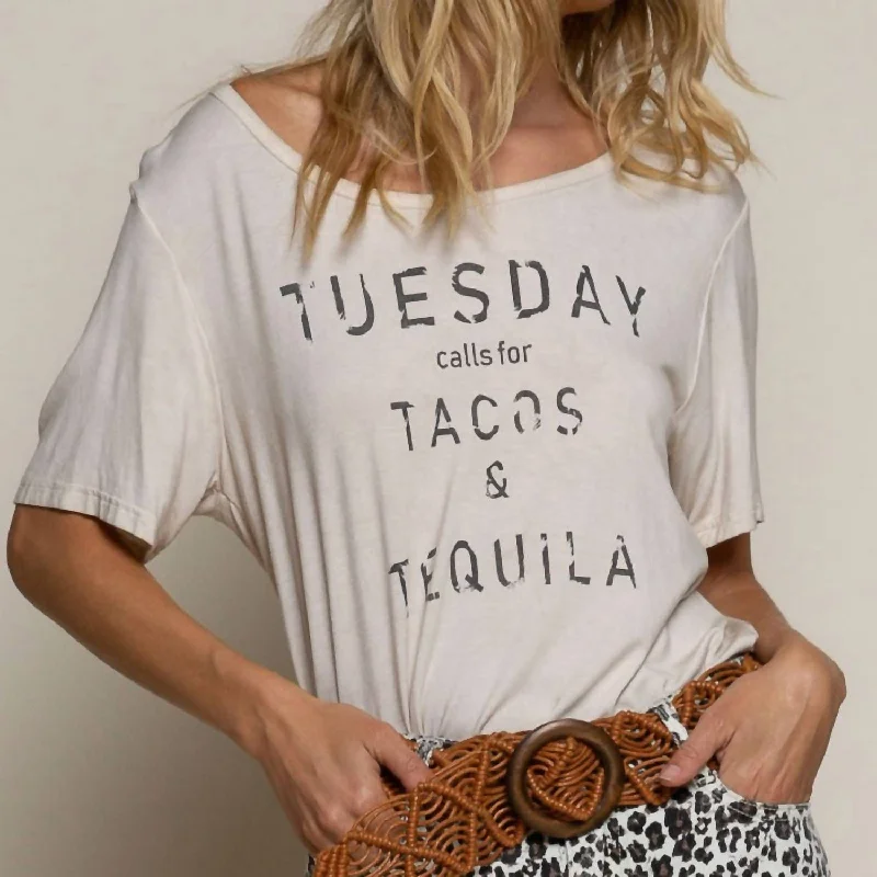 Online Only Tacos And Tequila Graphic Tee In Almond