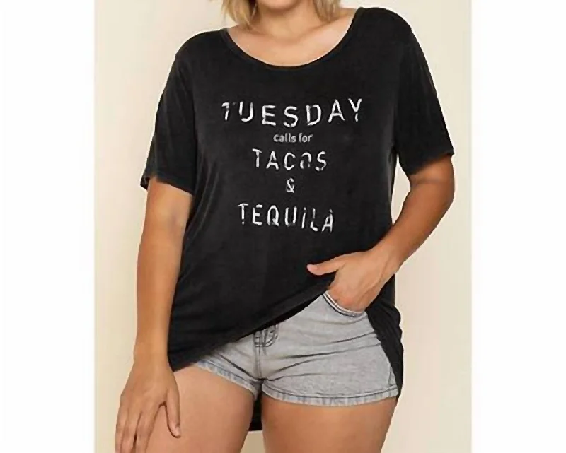 Mega Sale Tacos And Tequila Graphic Tee In Washed Black