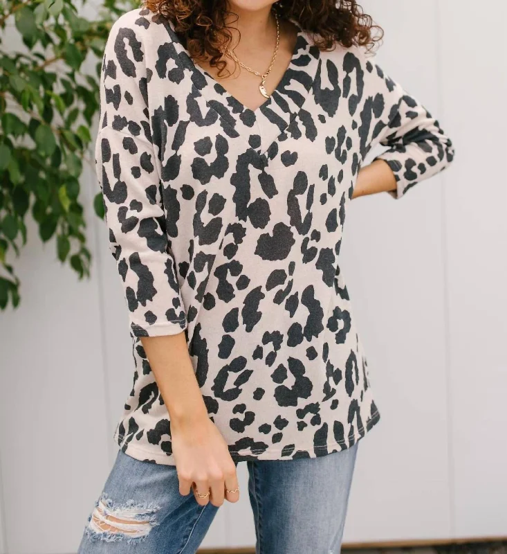Special Offer Take A Risk Top In Beige/leopard
