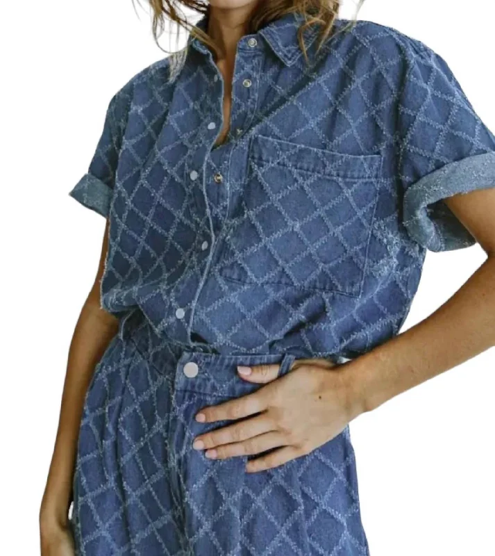 Price Reduction Textured Denim Button Up Top
