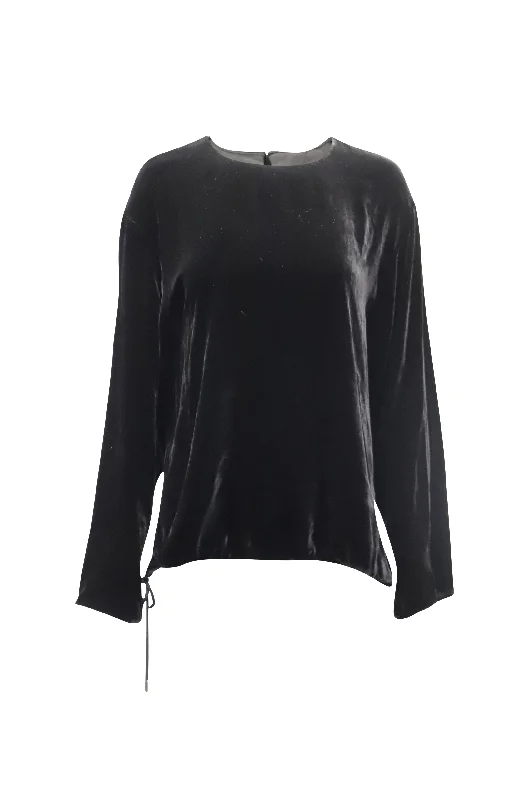 Limited Quantity Theory Drawstring Long Sleeve Blouse in Black Velvet