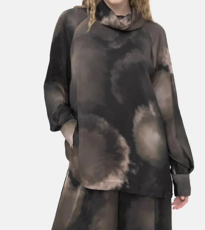 Extra Savings Tie-Dye Cowl Neck Shirt In Multi Brown