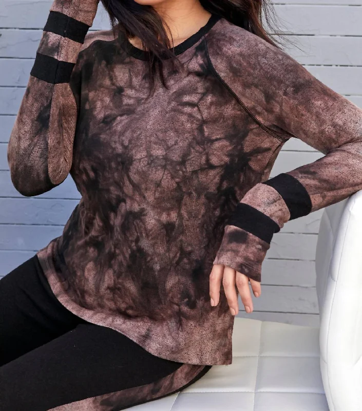 Stock Up and Save Tie Dye Crew Top With Stripe In Suede