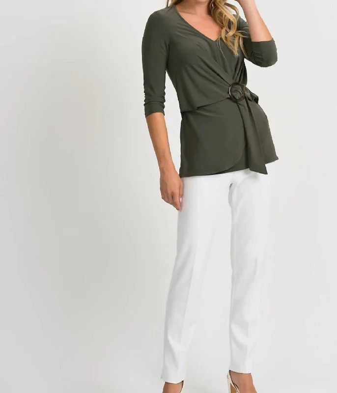 Doorbuster Deal Tie Front Tunic In Olive