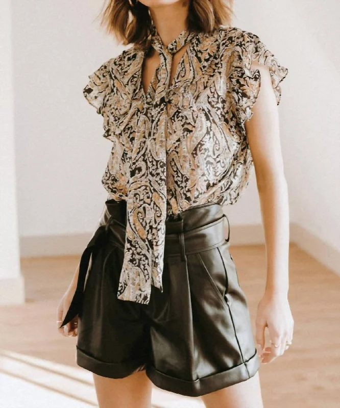 Special Promotion Tie Neck Ruffle Top In Multi