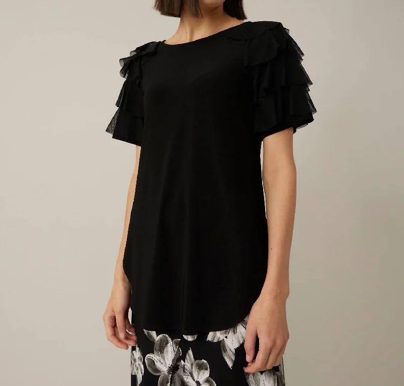 Friends and Family Sale Tiered Ruffle Sleeve Top In Black